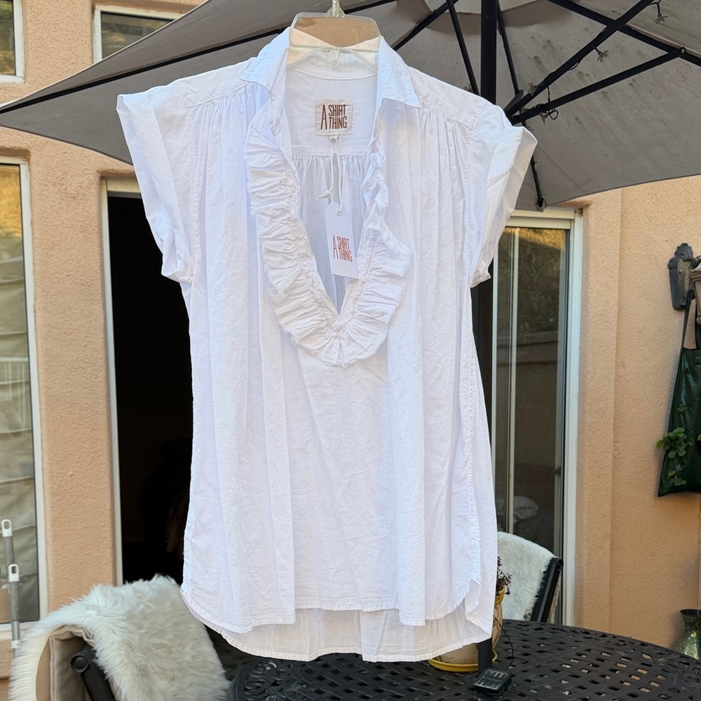 NWT A Shirt Thing Crisp White Ruffled Blouse